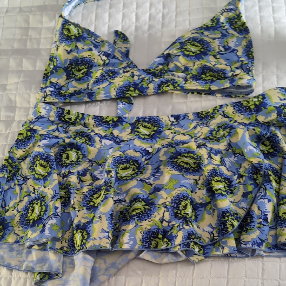 Floral Blue and Green Bikini Set